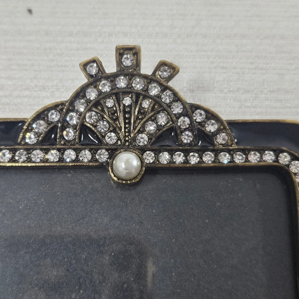 MCM Retro Ornate Picture Frame Set 3pc Art Deco Rhinestone Enamel Black Purple